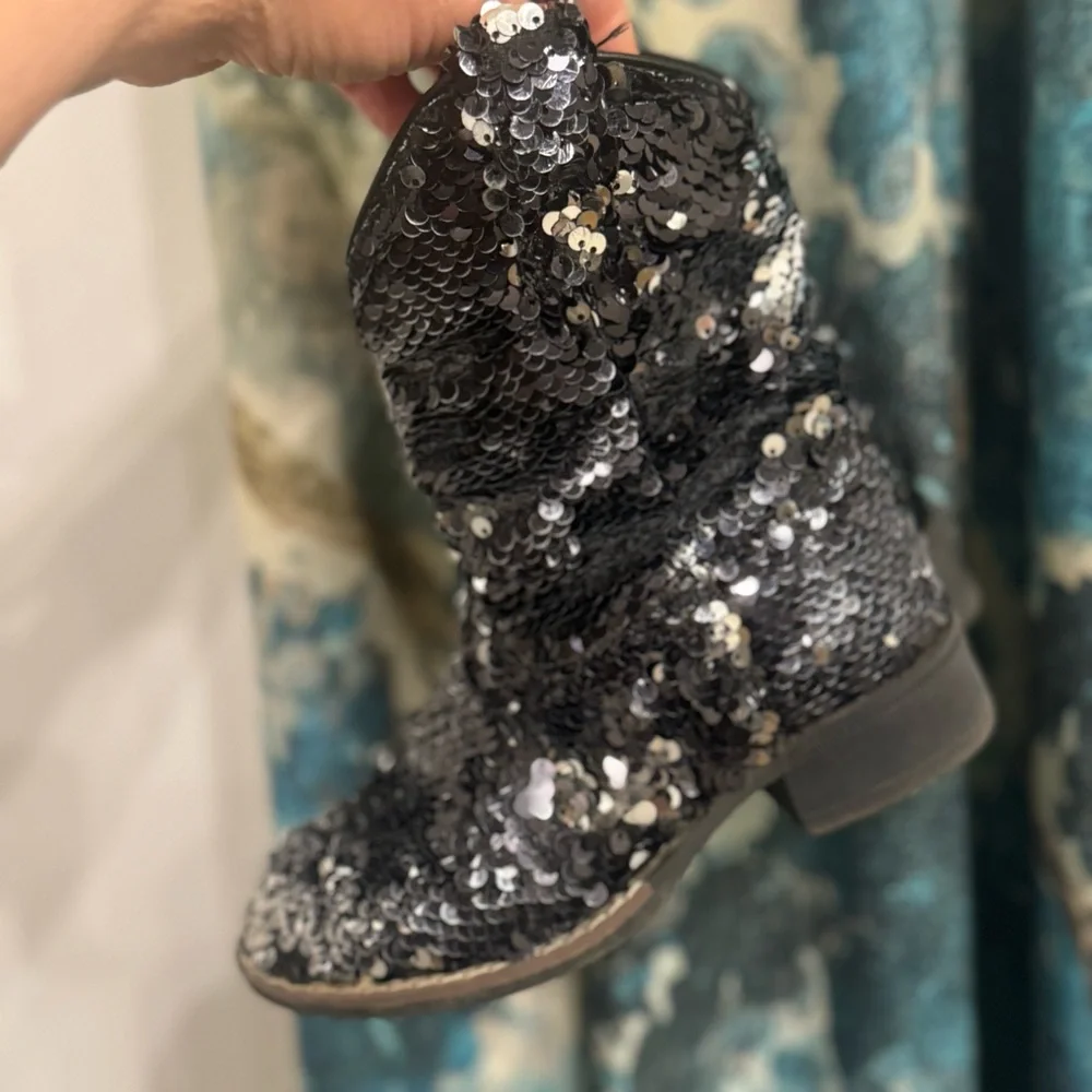 Laredo Black Sequin Square Toe Boots Cowgirl Horse Riding Rodeo Sz 10